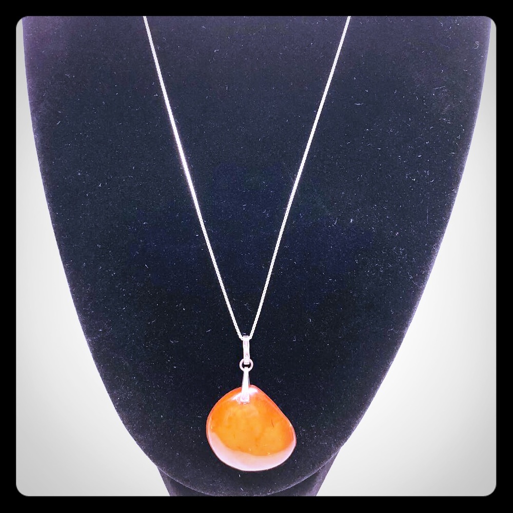Vintage Sterling Chain & Amber Pendant